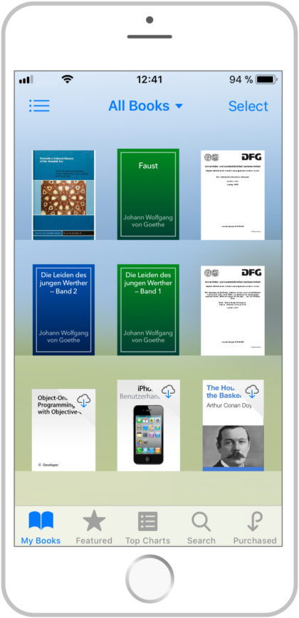 Das iBooks Bücherregal mit Open-Access-Titel von MENAdoc