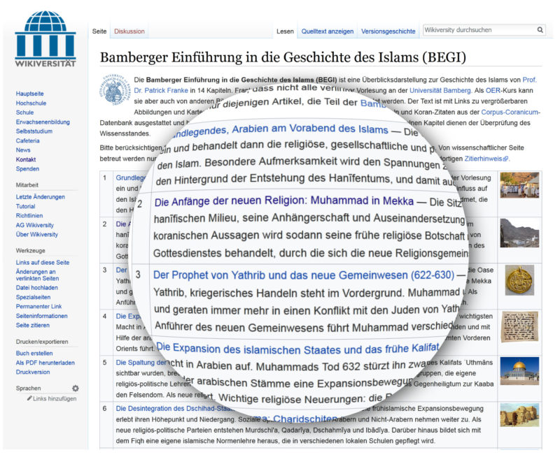 Screenshot: Bamberger Einführung in die Geschichte des Islams (BEGI)