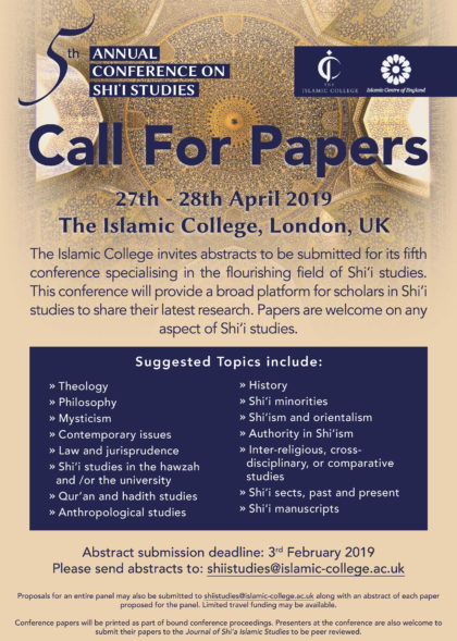 Call for Papers: The Fifth Annual Conference on Shi‘i Studies 