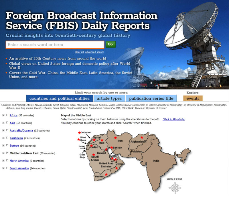 Screenshot: Foreign Broadcast Information Service (FBIS) 1941-1996