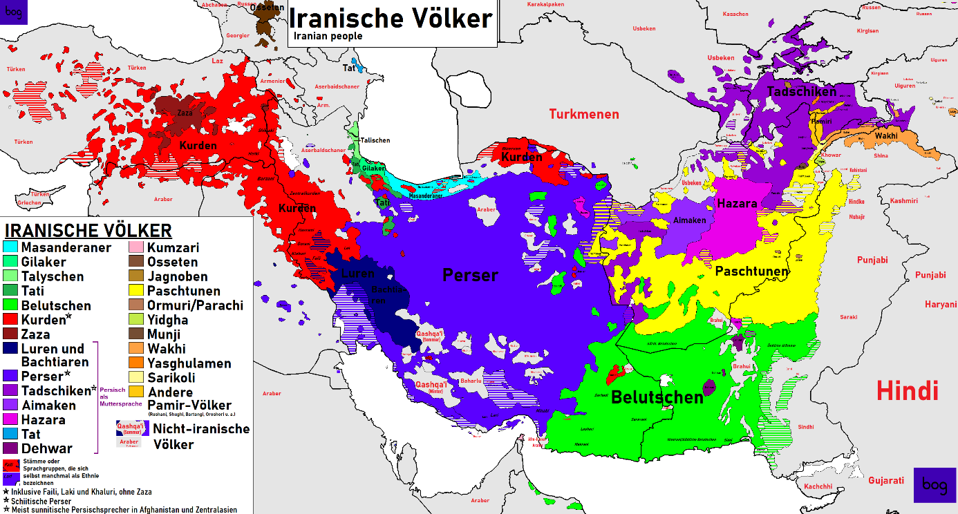 Karte der iranischen Völker (Quelle: https://de.wikipedia.org/wiki/Iranische_V%C3%B6lker#/media/Datei:Iranische_V%C3%B6lker_BOG.png)