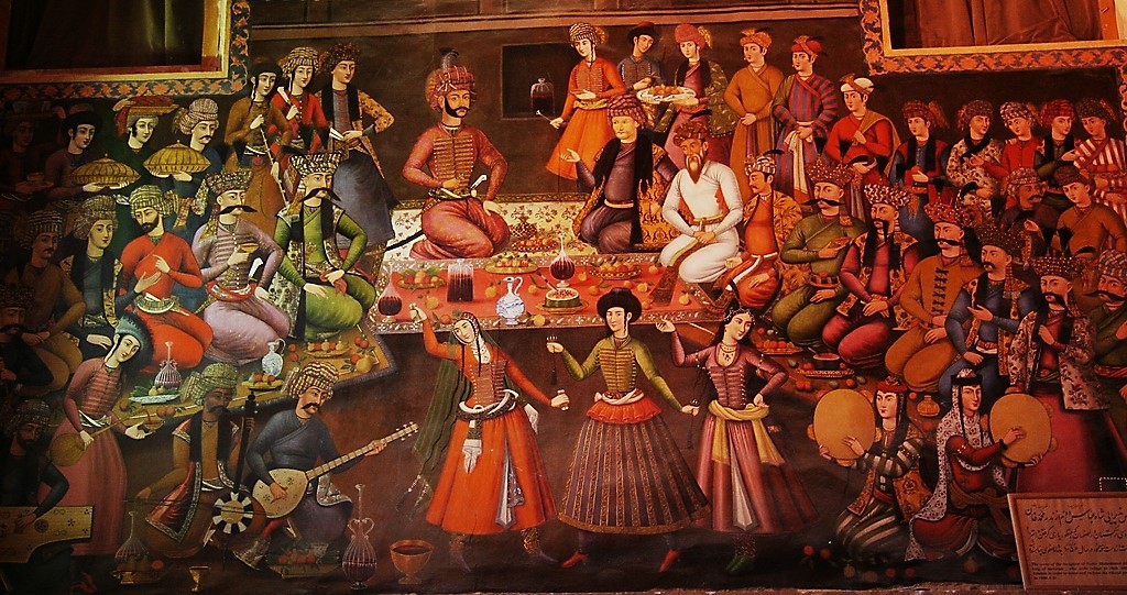 Musik, Tanz, Poesie und Weintrinken am safawidischen Hof von Schah Abbas II (Quelle: https://de.wikipedia.org/wiki/Safawiden#/media/Datei:Shah_Abbas_II.jpg)